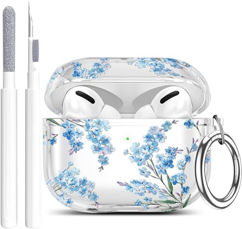 Schutzhülle für Airpods Pro 2. Generation mit Reinigungsset, transparente Blume, AirPod Pro 2 Hülle für Damen, niedlich, weiche Schutzhülle mit Schlüsselanhänger für AirPod Pro 2. Generation 2023/2022