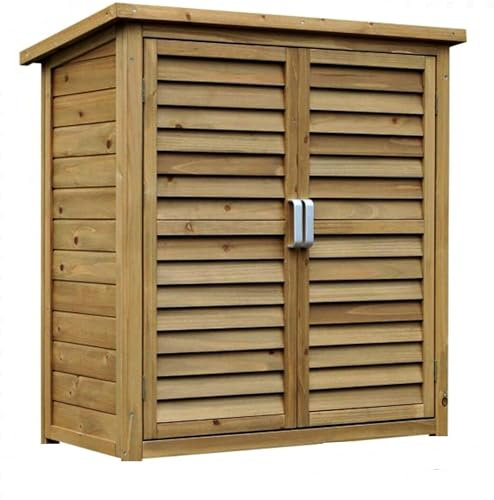 BLUEBRIT Wooden Outdoor Garden Shed Storage Cabinet Portable Natural Wood Finish Weatherproof Utility Storage for Tools, Shoes, Lawn Mower - Perfect for Indoor and Outdoor Use (Large)