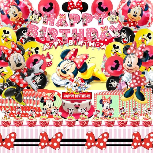 81 Pcs Decoración Cumpleaños Minnie, Kit Fiesta, Globos, Party Decoration, Cake, Pastel