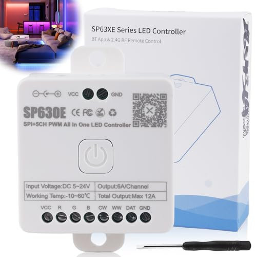 Vaileal SP630E Bluetooth LED Controller, 12 in 1 Bluetooth LED Music Controller indirizzabile, controller LED Bluetooth 2,4 GHz, controllo cellulare e Bluetooth per strisce RGB e luci ibride