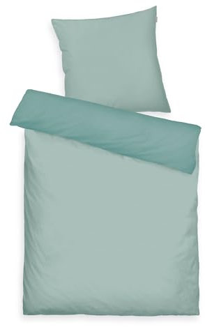 TOM TAILOR Satin-Bettwäsche, 70x90 cm + 140x200 cm, 100% Baumwolle/Satin, mit Doppelnaht am Kissen, Wendemotiv und Markenreißverschluss, TWO-TONE SOLID COLORS Türkis (Fresh Sage)