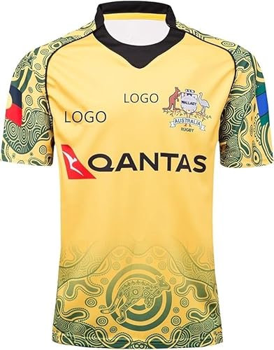 HCOISINI Rugby-Trikot, Australien 17–18 Gedenkausgabe, bequem und atmungsaktiv(Yellow,M)