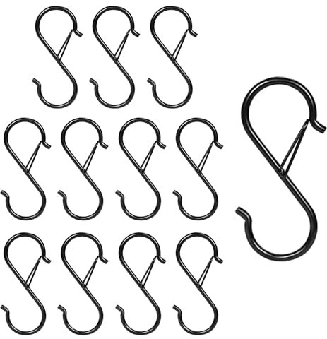 Ganchos en Forma de S, 12 Piezas Gancho s, Ganchos S de Metal con Sistema Anticaídas, Ganchos en S de Acero Inoxidable de 9,3 cm, S Gancho para Colgar, para Colgar Ropa, Plantas de Jardín