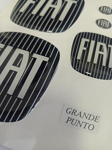 Logo compatibile SOLO per Grande Punto, punto evo Anteriore, Posteriore + Volante + 2 Stemmi per Portachiavi. per Cofano e Baule. Adesivi resinati, Effetto 3D. nero/bianco righe vintage