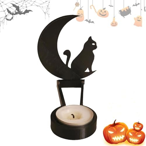 Bougeoir d'horreur d'halloween, Bougeoir d'horreur en métal pour Halloween,Porte-Bougie Chauffe-Plat pour Halloween, Horror Candle Holder,Ghost Candlestick Shadow Chaudron de sorcière (E)
