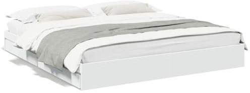 Hommdiy Betten mit Schubladen,Holzbett Stauraumbett Bettgestell mit Lattenrost Weiß,180 x 200 cm