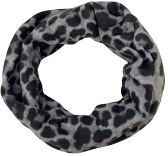 ADEL Loop Schal mit Leopardenmuster, Halswärmer, Modetuch Schal, Wärmer Winterzubehör, Stilvoller Winterkomfort aus Italien (Grau-Leo)