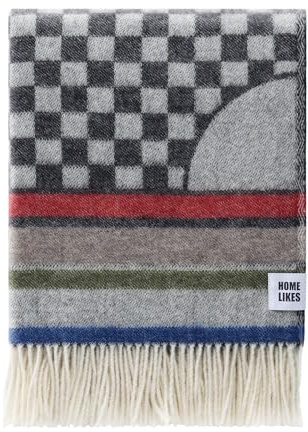 JJ Textile Geometric Throw New Wool & Recycled Merino Sheep Wool- Soft & Cosy With a Reversible Design - Sustainable Throw for Bed, Sofa & Home Decor - Large Blanket 190cm x 130cm.