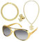 4 Stück Zuhälter Kostüm, 80er/90er Jahre Outfit Herren, Goldkette Fasching, mit Goldkette Herren Armbänder Ring Brillen, Hip Hop Kostüm Rapper Accessoires für Karneval Fasching Mottoparty