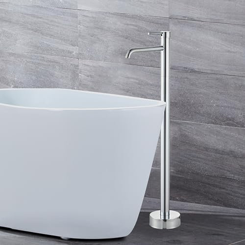 BiaoTeng Robinet Salle Bain Baignoire Sur Pieds Mitigeur de Baignoire Ilot Monocommande Laiton Chaud et Froid Connexion G1/2 Robinet Baignoire Ilot Argent