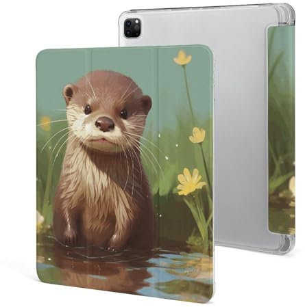 Schutzhülle kompatibel mit iPad der 10. / 9. / 8. Generation (2022/2021/2020) mit Stifthalter, 32,8 cm (12,9 Zoll) dreifach faltbarer Ständer, niedlicher Otter-Druck, Leder-Silikon-Schutzhülle
