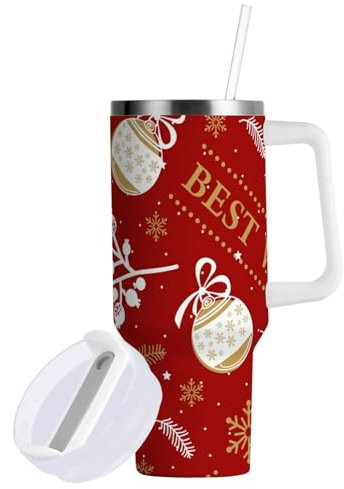 Vacuum Insulated Tumbler 40 oz Leak-proof Lid and Straw Christmas Elements Customized Wishes Red Stainless Steel Water Bottle Reusable Camp Mug for Women Men Him Her