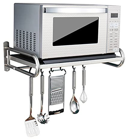 DONGGANSHI Rejilla de Almacenamiento para microondas Rejilla para Horno microondas, Estante para microondas montado en la Pared, Rejilla Colgante de Acero Inoxidable para Horno microondas Rej