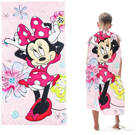 Minnie Kinder Strandtuch, 75 x 150 cm Minnie Badetuch, Minni Strandponcho Kinder Badehandtuch, Mikrofaser Ultra Weich und Saugfähig Badetuch, Strandtücher für Reisen Schwimmen Strand Fitness Camping