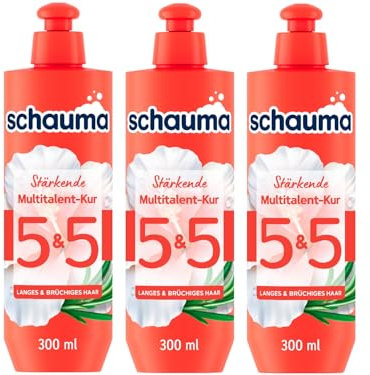 SCHAUMA 5&5 Stärkende Multitalent-Kur (3x 300 ml), Haarmaske stärkt die Längen, Haarkur mit Hitzeschutz für intensive Pflege & weniger Haarbruch, für langes & brüchiges Haar