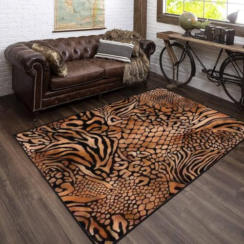 Teppich Moderne Teppiche Wohnzimmer Kurzflor Weich Großer Teppich Für Schlafzimmer Esszimmer Heimdekoration rutschfest Wohnzimmerteppich Textur Mit Tierischem Leopardenmuster 40 X 60 cm -624737632