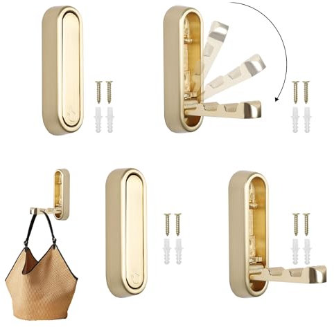 4 ganci pieghevoli dorati, pieghevoli, per il bagno, la cucina (lega di zinco)
