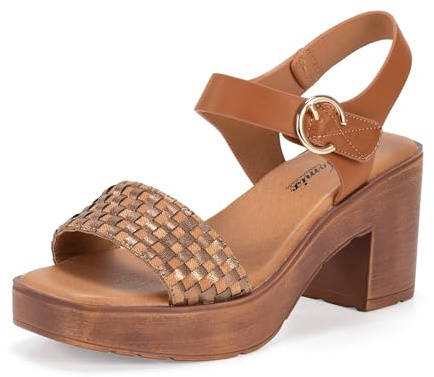 JOMIX Sandali Donna Estivi con Tacco Largo Scarpe Eleganti con Chiusura a Strappo e Fascia Intrecciata Sandali Comodi per Ufficio WWS250189 Marrone 37