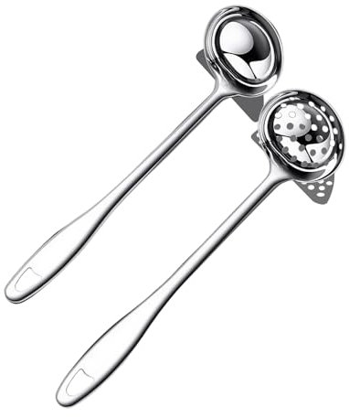 Behiruch 2 mestoli in acciaio inox 304, mestolo da cucina in acciaio inox 31 cm di lunghezza, lavabile in lavastoviglie, rotondo liscio per deliziose zuppe e salse