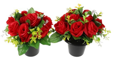 Abaodam 1 Paar Grabsteindeko Grabschmuck Für Friedhof Grabblumen Friedhofsblumen Friedhofsblume Sattelblumen Für Grab Outdoor Kunstblumen Rotes Seidentuch