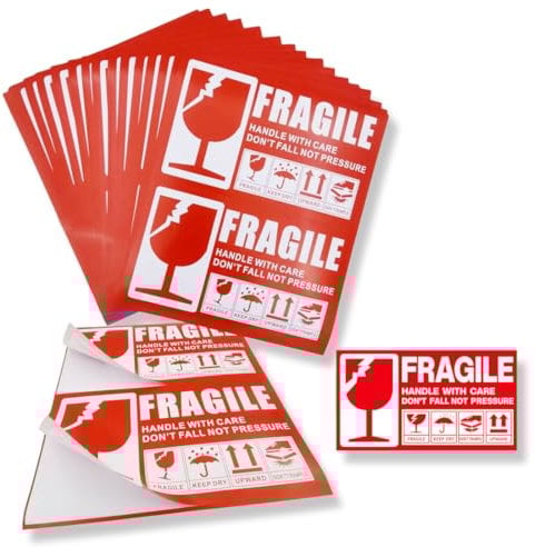 WUSJCOF 120 Stk Warnetiketten Aufkleber Zerbrechlich 'Fragile' Paketaufkleber handle with care selbstklebend (5 x 9 cm) (Red-White), Versandaufkleber Fragile Aufkleber