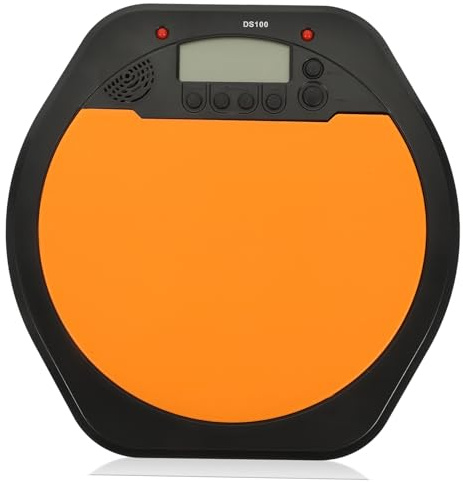 Digitales Drum Pad mit LCD Anzeige und Metronom für Anfänger | ABS und Silikon, Zählfunktion mit Ohrhöreranschluss, für Musikunterricht und Bandprobe, Orange