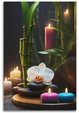 ZOGJIN Poster zen de la collection de bougies orchidées en bambou, art mural moderne, décoration murale sans cadre, 30 x 45 cm