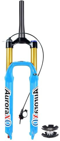 Fourche Avant de VTT AuroraXQ Travel 140 mm (26, 27,5, 29 Pouces), Tube Droit/Conique réglable AIR-34 1-1/8, Fourche pneumatique 9 mm QR pour VTT/XC/AM - Bleu (Distant Conique, 29