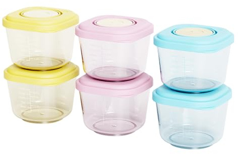 Contenedores de alimentos para bebés 6 PPC de 150 ml Jares cuadrados y apilables no tóxicos de alimentos para bebés con tapa y escala -20-120 ℃ Contenedores de almacenamiento de fugas de microondas r