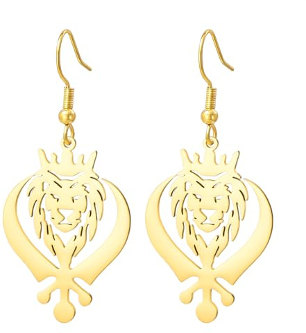 Likgreat Gekrönte Löwen Ohrringe Sikh Khanda Schwert Ohrringe Edelstahl Sikhismus Schmuck Hip Hop Punk Tier Schmuck für Damen (Gold)