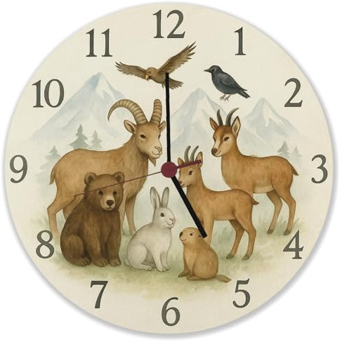 Alpentiere Aquarellstil Wanduhr Tierliebhaber Dekouhr mit lustigem Spruch