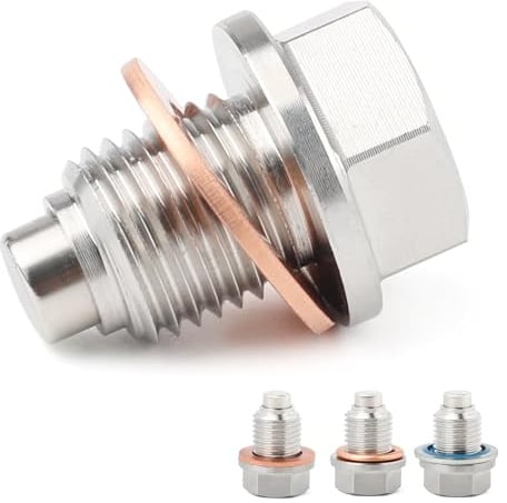 Magnetische Ölablassschraube M14 x 1,5 mit 6 Dichtringen, Edelstahl Ölablassschraube mit Magnet, Ölwannenschraube Ersatz kompatibel mit Honda Ford Mazda Hyundai Kia Audi Yamaha