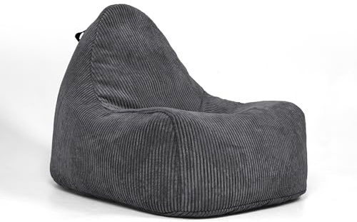 Nadimaideal Königessitzsack XXL aus Cord für Teenager & Erwachsene | Gaming Sitzsack 100 x 85 cm | Komfortabler Beanbag mit Hochwertiger Füllung EPS Perlen | Anthrazit
