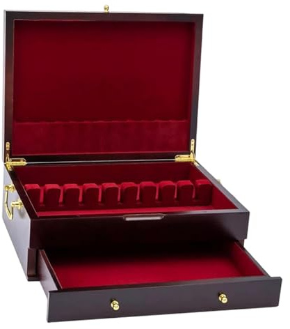 FytStycale Coffre à Couverts en Bois à Double Compartiment, Boîte de Rangement avec Intérieur Doublé Feutre, Coffret avec Couvercle Rabattable et Poignée, Idée Cadeau pour Maison