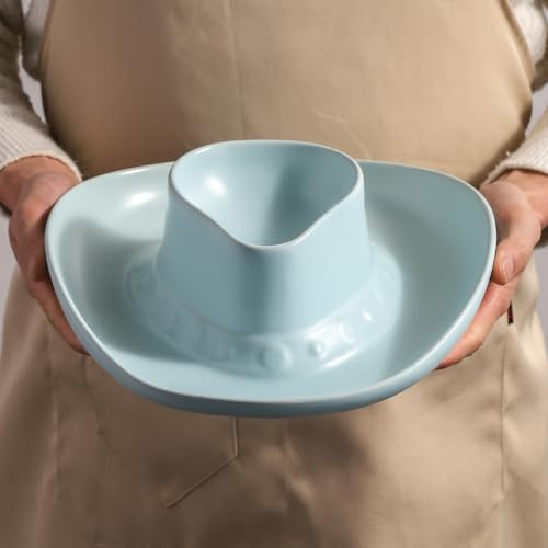 KGCCIZI Chip and Dip Serving Set Bowl Cowboy Hat Chips and Salsa Serving Dish Blue