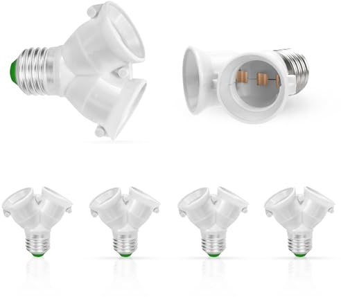 Lot de 6 Répartiteurs de Douille E27 1 vers 2, Adaptateur d'Ampoule en Forme de Y, Double Support de Lampe UNIQUEMENT pour LED/CFL, Max 10W par Douille, Blanc