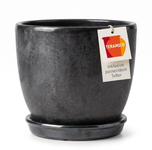 Teramico Blumentopf mit Untersetzer Keramik Pflanztopf Set (Anthrazit)