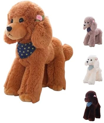 Xiyocadt Kuscheltier Hund, Pudel Kuscheltier, Realistischer Hund Stofftier, Hunde Plüschtier Mit Schal, Pudel Plüsch, Geschenk für Mädchen und Jungen (23 cm,Braun)