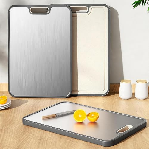 Tagliere in titanio doppia faccia per cucina – grande formato, realizzato in puro titanio e paglia di grano/bambù per uso alimentare. Superficie antiaderente, igienica e resistente