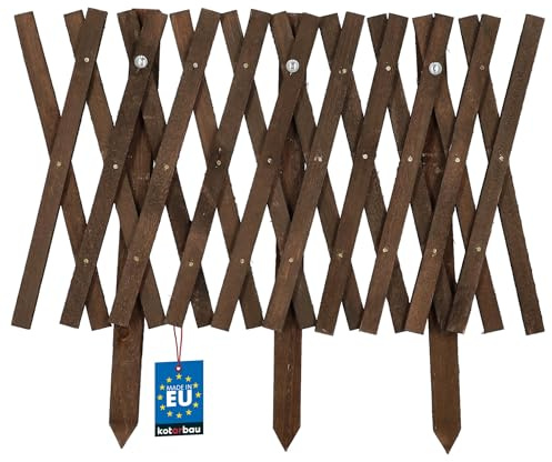 KOTARBAU® Ausziehbarer Gartenzaun aus Holz, Beeteinfassung 127 x 40 cm | Faltbare Beetumrandung, Holzzaun für Garten, Steckzaun, Beetbegrenzung, Garten Deko, Holz, Braun