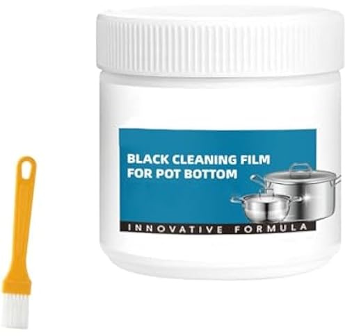 Pot and Pan Bottom Cleaner Paste, 9.2 oz Burnt Film Cleaner with Brush, Black Cleaning Paste for Heavy Grease and Stain, for Stainless Steel, Iron, Enamel, and Ovens