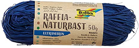 folia 9036 - Raffia Naturbast ultramarin, 1 Bündel mit 50 g, Schnur aus natürlichem Strohgemisch, ideal zum Basteln, zur Dekoration oder für Gestecke, Sträuße und andere floristische Arbeiten