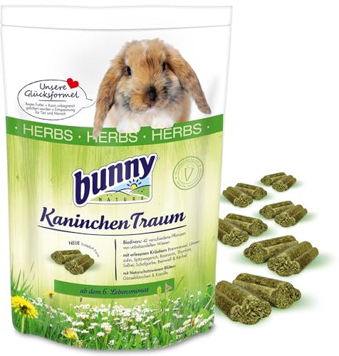 bunnyNature KaninchenTraum Herbs - Zwergkaninchen Alleinfuttermittel ab dem 6. Lebensmonat - Kaninchen-Futter mit Erlesenen Pflanzen & Extra Kräutern - 1,5kg