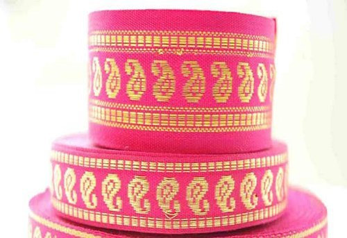 Neotrims Saumband Indisches Paisleymuster Traditionelle Sari Bordüre 2 Breiten - Kirschrot, 4m (2.5cm)