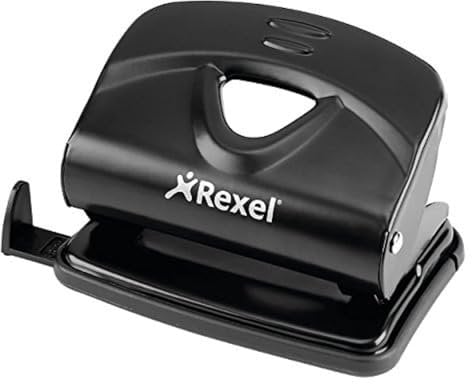 Rexel Value 220 2 Hole Punch, 20 Sheet Capacity, Adjustable Guide Bar, Metal, Black, 2100762
