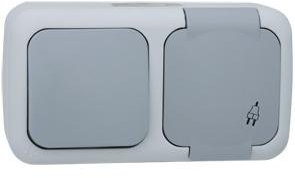 Viko Palmiye Kombination, 1-polig, Schuko-Stecker, 2-polig + Erde, IP54, horizontal, grau
