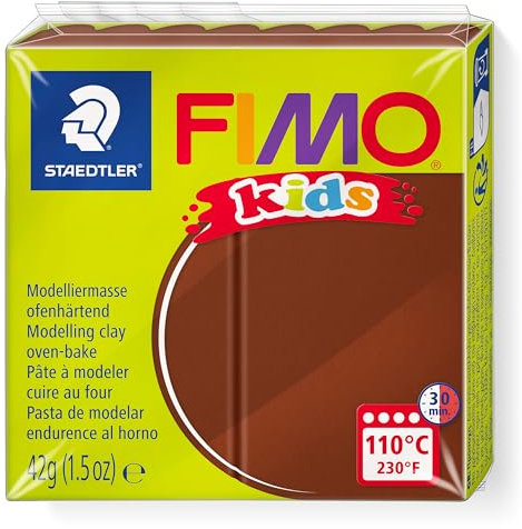 STAEDTLER ofenhärtende Modelliermasse FIMO kids, braun, extra weich und geschmeidig, speziell für Kinder, Normalblock 42g, 8030-7