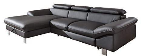 Mivano Ecksofa Driver in modernem Design / Ledersofa in L-Form mit Recamiere links / Inkl. verstellbare Kopfstützen / 266 x 73 x 169 / Kunstleder grau