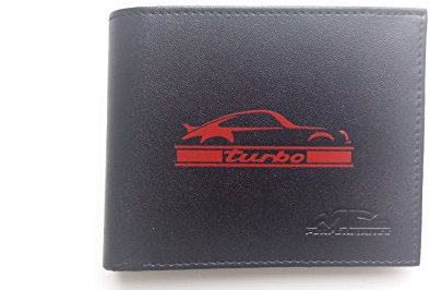 MC Performance Geldbörse für Auto-Fans, Schwarz, Kunstleder, Zweifach gefaltet, Münzfach, Doppelfach, Verschiedene Kartenfächer, Foto-Slot, Druckknopf-Verschluss, 105 x 90 mm