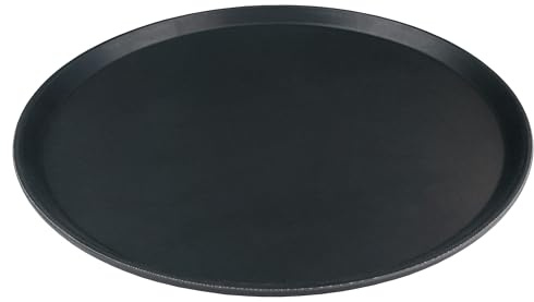Grunwerg Non-Slip Round Food and Drink Plastic Serving Tray with High Grip Rubber Surface, 18 Inch Diameter